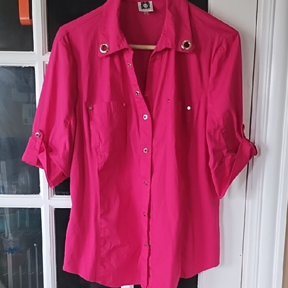 Anne Klein Fuchsia Button-Down Shirt